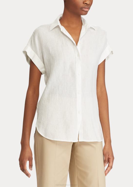 hvid Kvinder Ralph Lauren linned dolman-ærmet skjorte Z426B3781