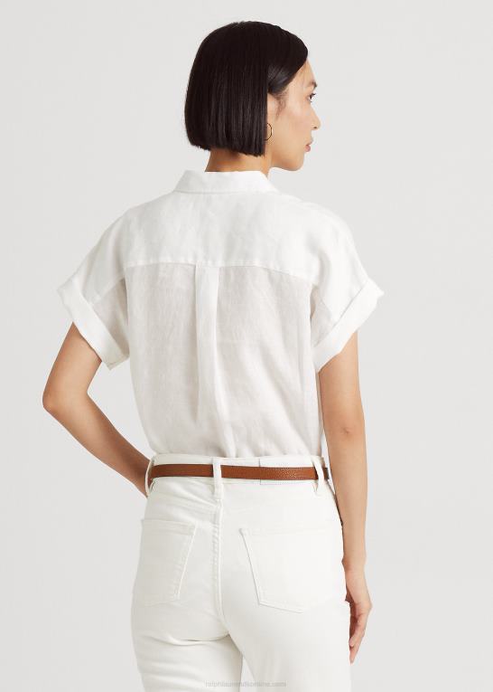hvid Kvinder Ralph Lauren linned dolman-ærmet skjorte Z426B3781