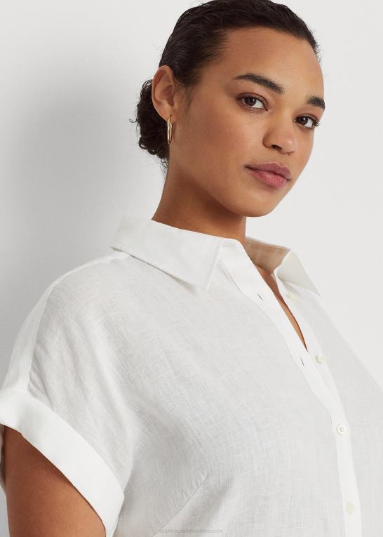 hvid Kvinder Ralph Lauren linned dolman-ærmet skjorte Z426B9480