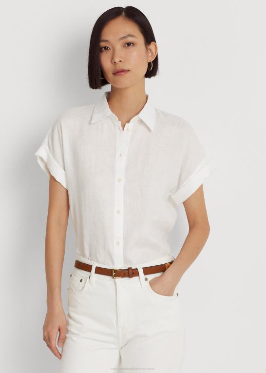 hvid Kvinder Ralph Lauren linned kortærmet skjorte Z426B4285