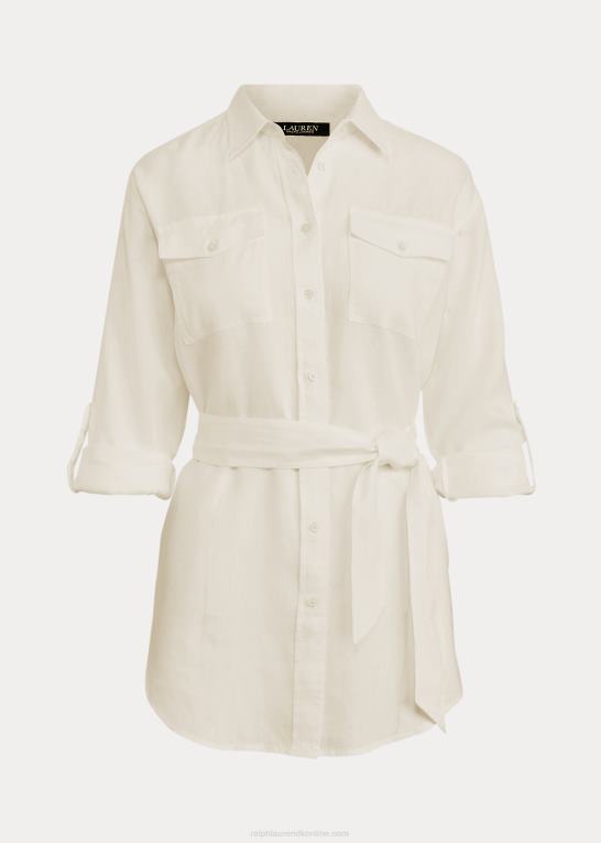 hvid Kvinder Ralph Lauren linned skjorte med bælte Z426B4046