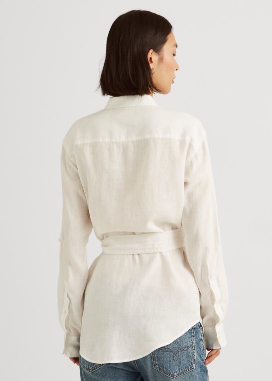 hvid Kvinder Ralph Lauren linned skjorte med bælte Z426B4046