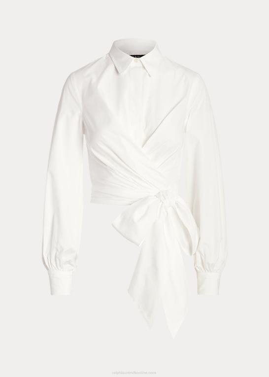 hvid Kvinder Ralph Lauren skjorte i bred stof med bindebånd foran Z426B4404