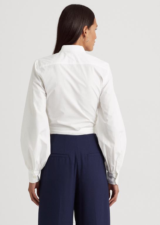 hvid Kvinder Ralph Lauren skjorte i bred stof med bindebånd foran Z426B4404