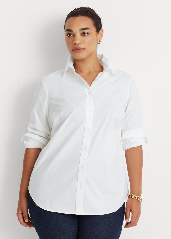 hvid Kvinder Ralph Lauren strygefri bomuldsskjorte i stretch Z426B4723