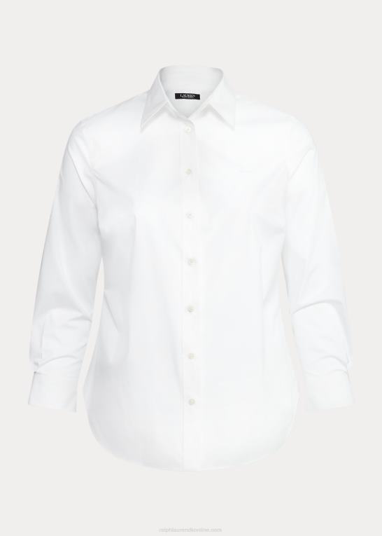 hvid Kvinder Ralph Lauren strygefri bomuldsskjorte i stretch Z426B4723
