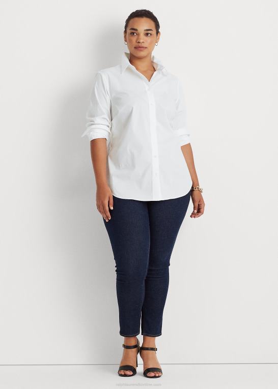 hvid Kvinder Ralph Lauren strygefri bomuldsskjorte i stretch Z426B4723