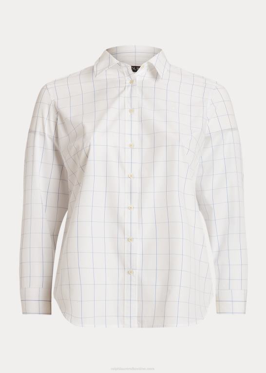 hvid/blå Kvinder Ralph Lauren rude bomuldsskjorte i bred stof Z426B4598