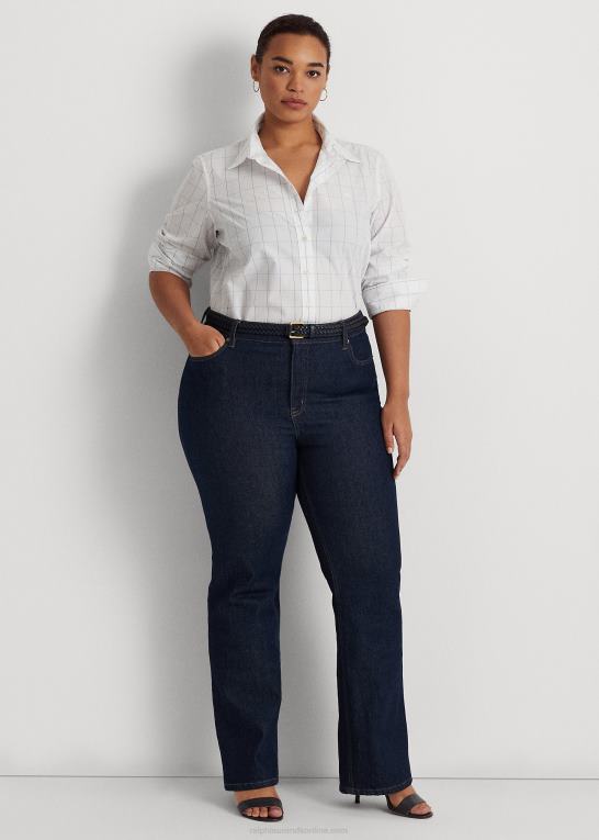 hvid/blå Kvinder Ralph Lauren rude bomuldsskjorte i bred stof Z426B4598