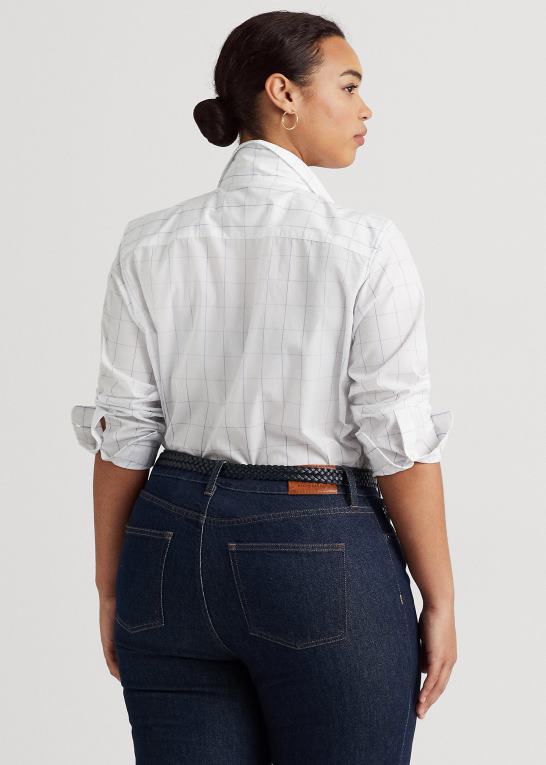 hvid/blå Kvinder Ralph Lauren rude bomuldsskjorte i bred stof Z426B4598