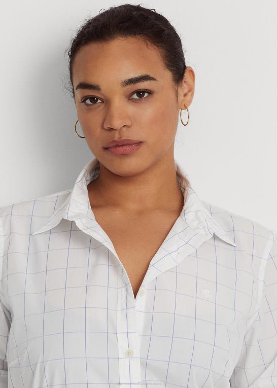 hvid/blå Kvinder Ralph Lauren rude bomuldsskjorte i bred stof Z426B4598
