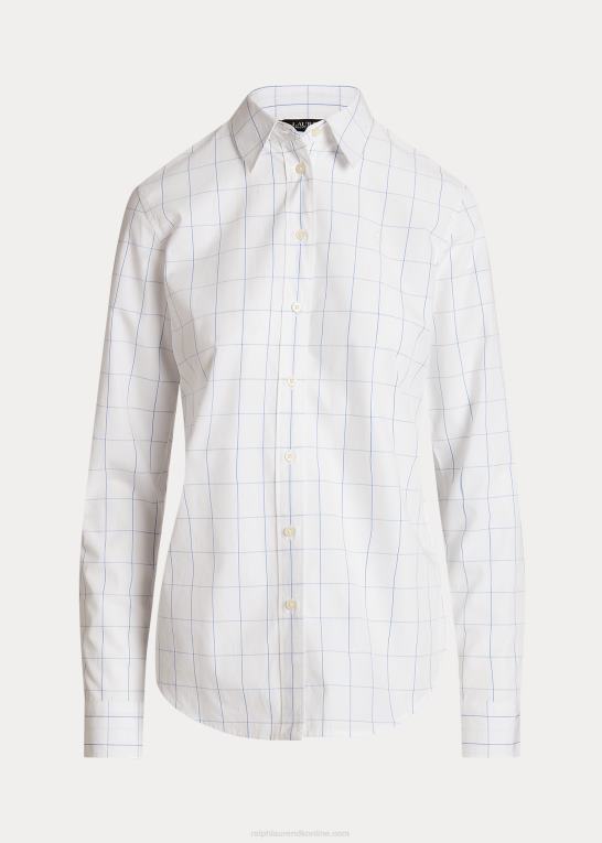 hvid/blå Kvinder Ralph Lauren rude bomuldsskjorte i bred stof Z426B9420