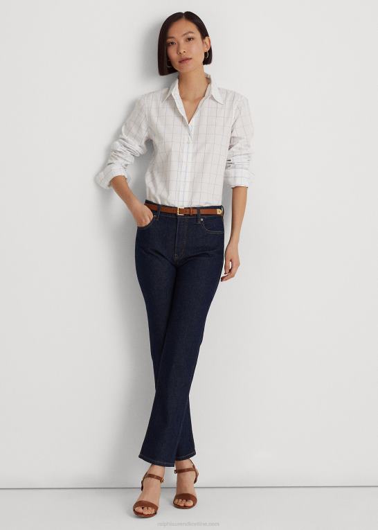hvid/blå Kvinder Ralph Lauren rude bomuldsskjorte i bred stof Z426B9420