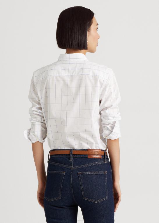 hvid/blå Kvinder Ralph Lauren rude bomuldsskjorte i bred stof Z426B9420