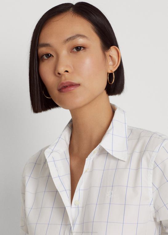 hvid/blå Kvinder Ralph Lauren rude bomuldsskjorte i bred stof Z426B9467