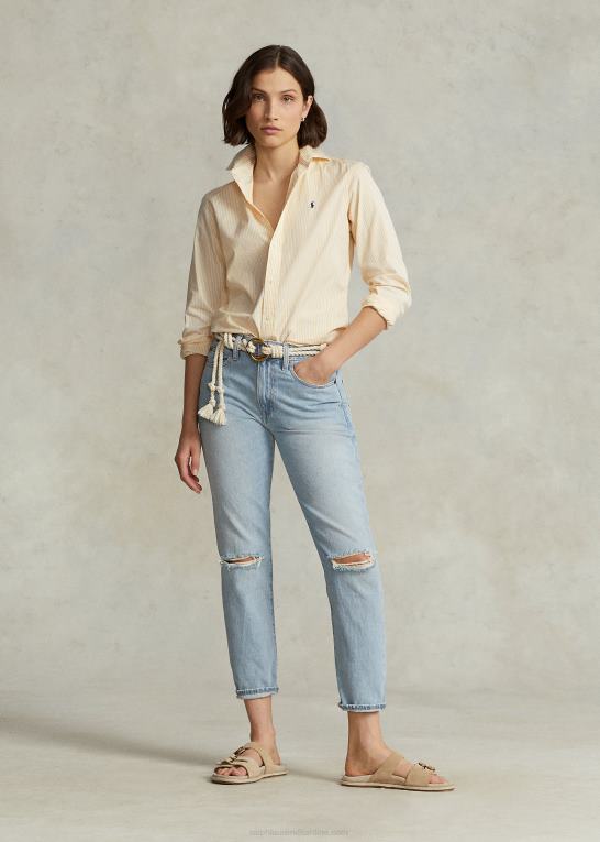 hvid-gul Kvinder Ralph Lauren stribet bomuldsskjorte med lige pasform Z426B3097