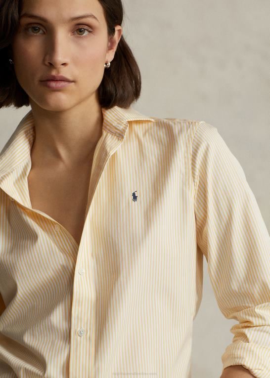 hvid-gul Kvinder Ralph Lauren stribet bomuldsskjorte med lige pasform Z426B3097