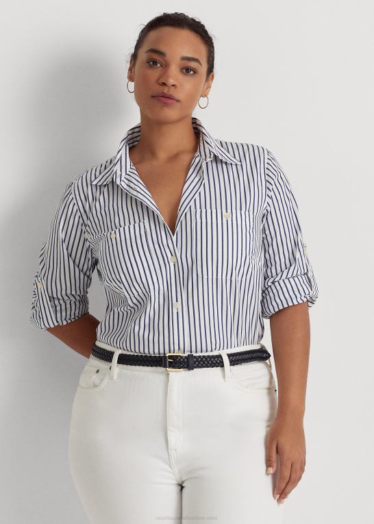 hvid/indigo Kvinder Ralph Lauren stribet bomuldsskjorte Z426B4737