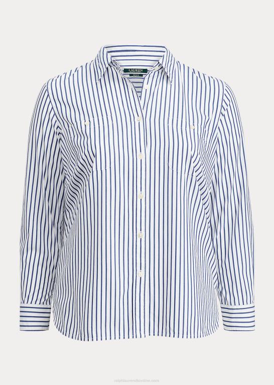 hvid/indigo Kvinder Ralph Lauren stribet bomuldsskjorte Z426B4737