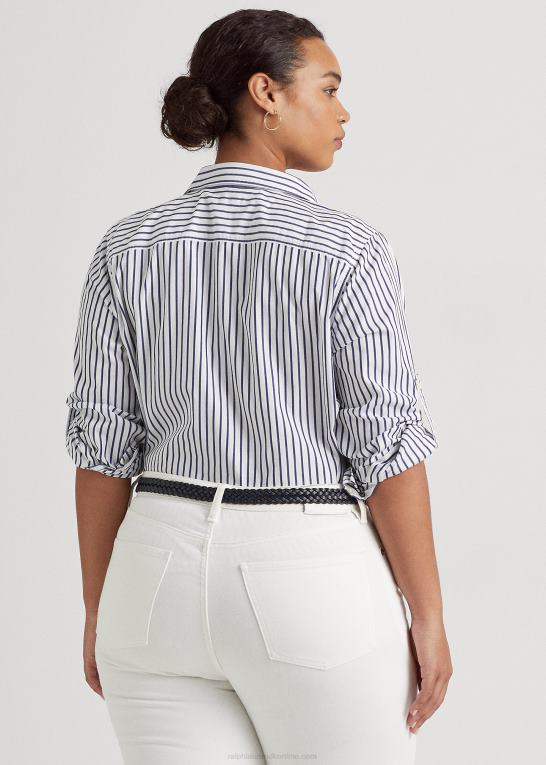 hvid/indigo Kvinder Ralph Lauren stribet bomuldsskjorte Z426B4737
