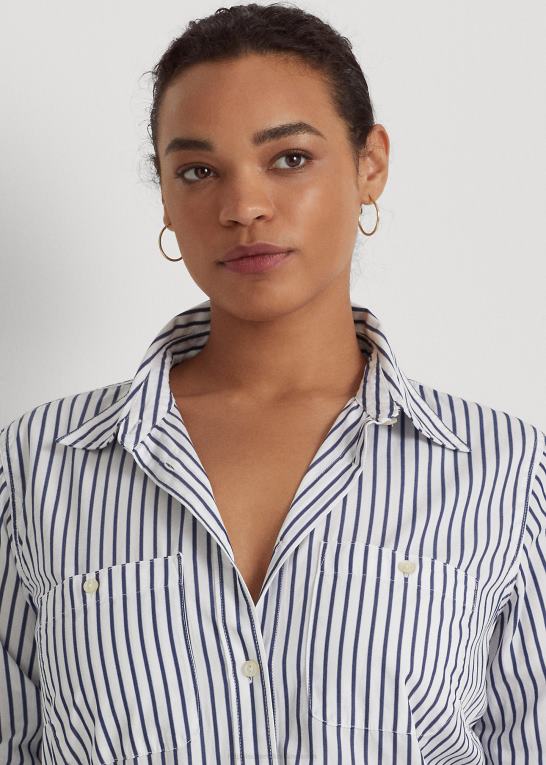 hvid/indigo Kvinder Ralph Lauren stribet bomuldsskjorte Z426B4737
