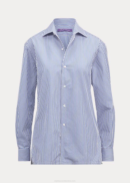 hvid/klassisk blå Kvinder Ralph Lauren capri stribet bomuldsskjorte Z426B9355