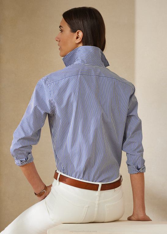 hvid/klassisk blå Kvinder Ralph Lauren capri stribet bomuldsskjorte Z426B9355