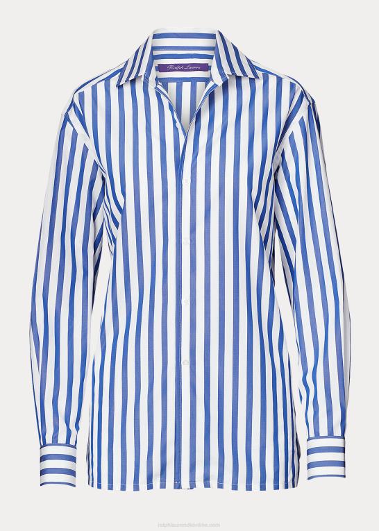 hvid/klassisk blå Kvinder Ralph Lauren stribet bomuldsskjorte Z426B9336