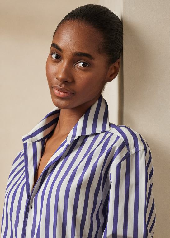 hvid/klassisk blå Kvinder Ralph Lauren stribet bomuldsskjorte Z426B9336