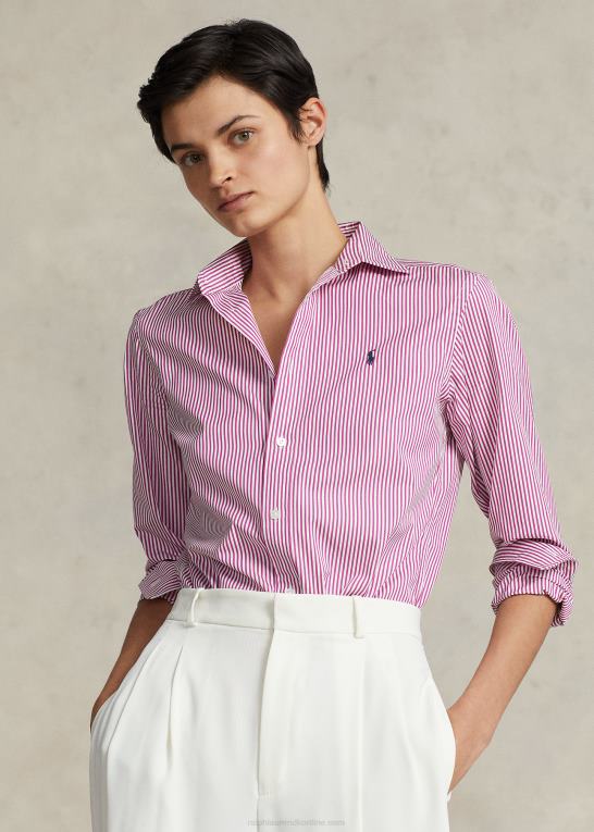 hvid-levende lyserød Kvinder Ralph Lauren stribet bomuldsskjorte med lige pasform Z426B3098