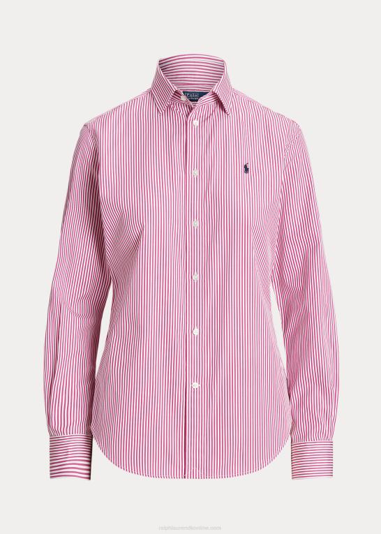 hvid-levende lyserød Kvinder Ralph Lauren stribet bomuldsskjorte med lige pasform Z426B3098