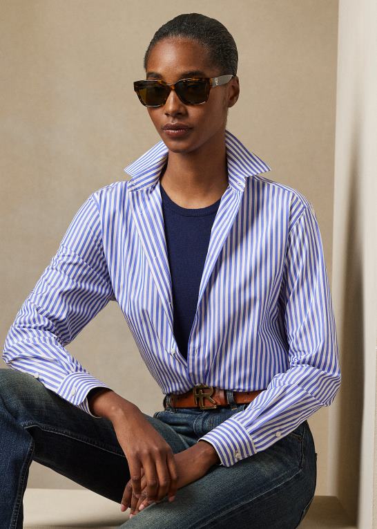 hvid/nimes blå Kvinder Ralph Lauren adrien stribet bomuldsskjorte Z426B3458
