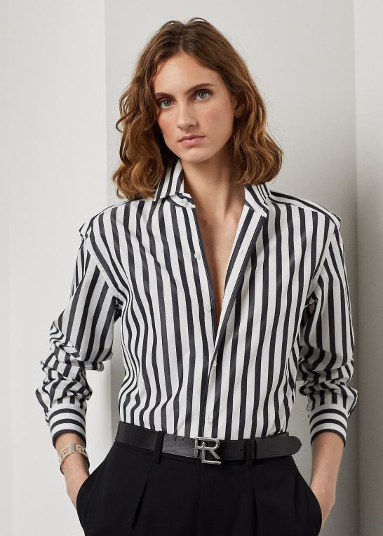 hvid sort Kvinder Ralph Lauren stribet bomuldsskjorte Z426B9345