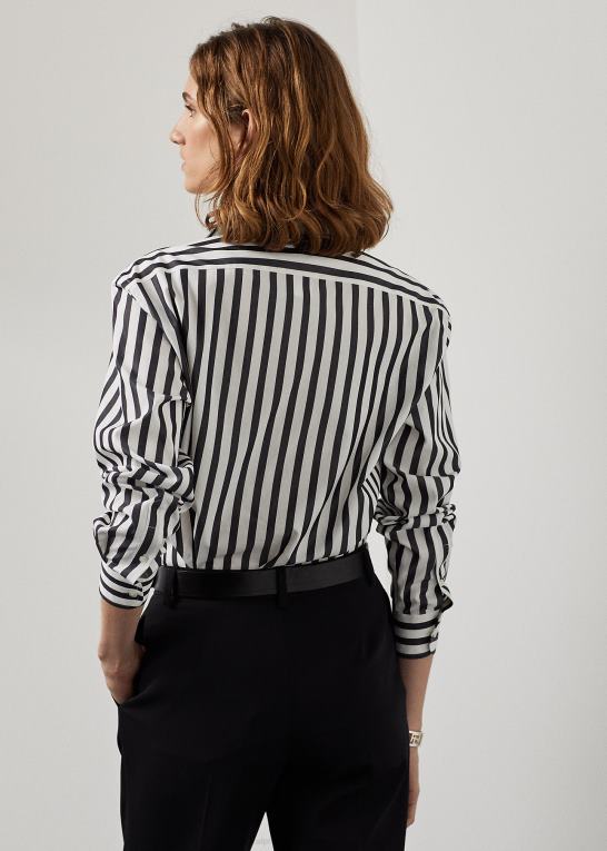 hvid sort Kvinder Ralph Lauren stribet bomuldsskjorte Z426B9345