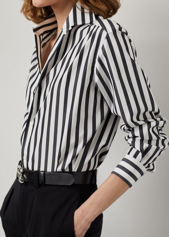 hvid sort Kvinder Ralph Lauren stribet bomuldsskjorte Z426B9345