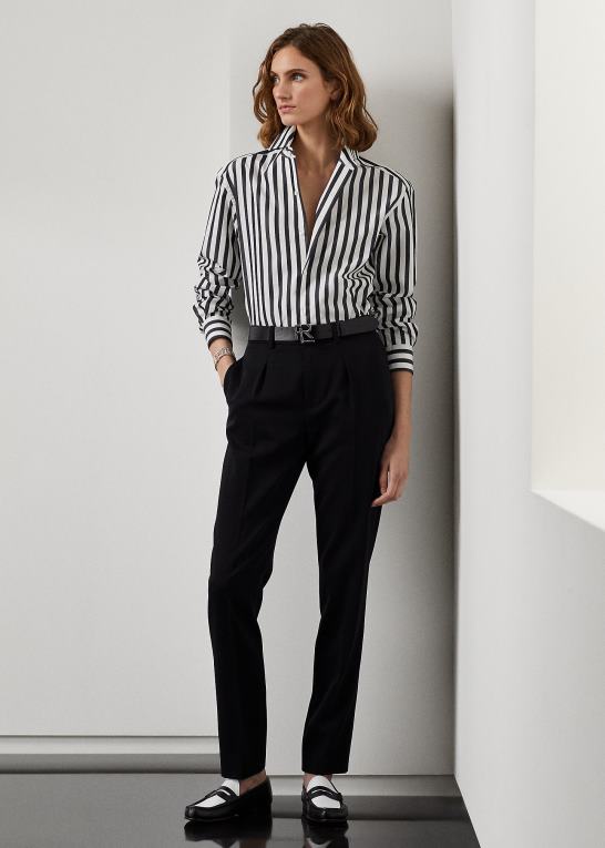 hvid sort Kvinder Ralph Lauren stribet bomuldsskjorte Z426B9345
