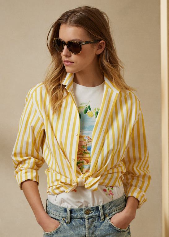 klassisk gul/hvid Kvinder Ralph Lauren stribet bomuldsskjorte Z426B9339