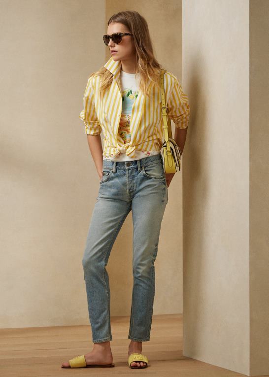 klassisk gul/hvid Kvinder Ralph Lauren stribet bomuldsskjorte Z426B9339