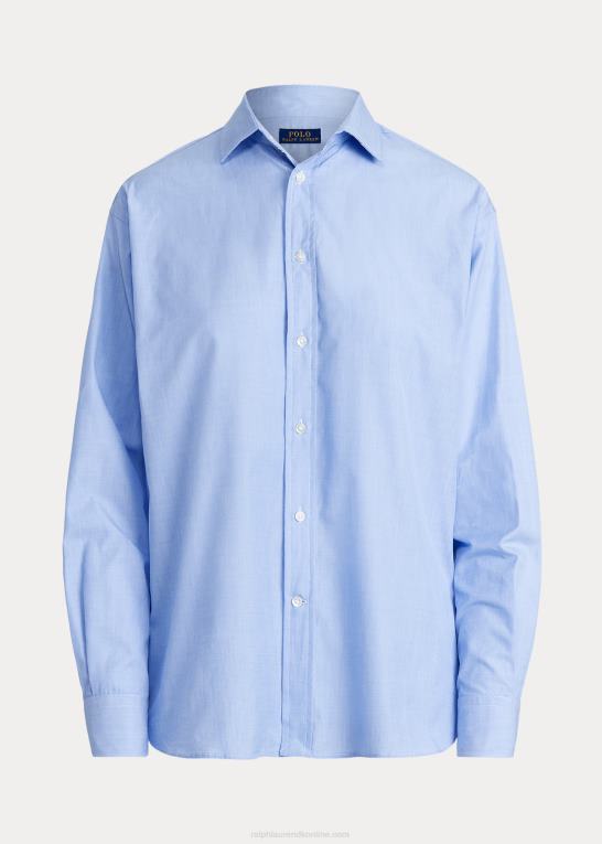 klassisk mellemblå Kvinder Ralph Lauren bomuldspoplinskjorte med lige pasform Z426B3280