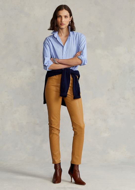 klassisk mellemblå Kvinder Ralph Lauren bomuldspoplinskjorte med lige pasform Z426B3280