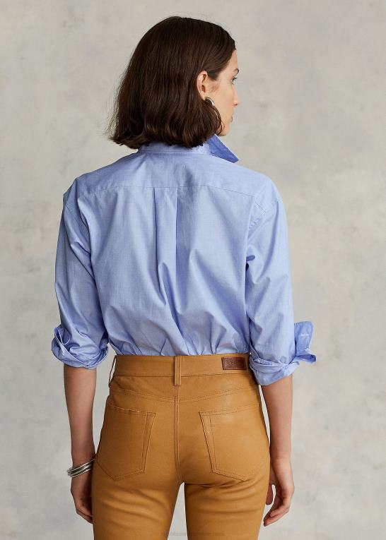 klassisk mellemblå Kvinder Ralph Lauren bomuldspoplinskjorte med lige pasform Z426B3280
