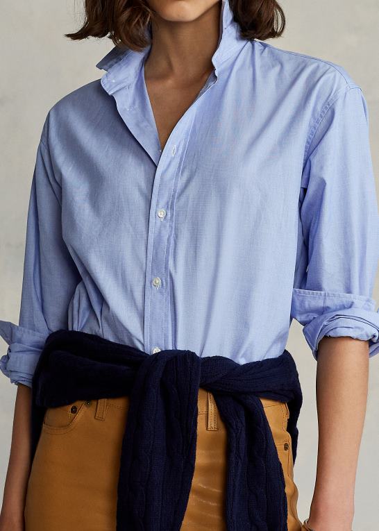 klassisk mellemblå Kvinder Ralph Lauren bomuldspoplinskjorte med lige pasform Z426B3280