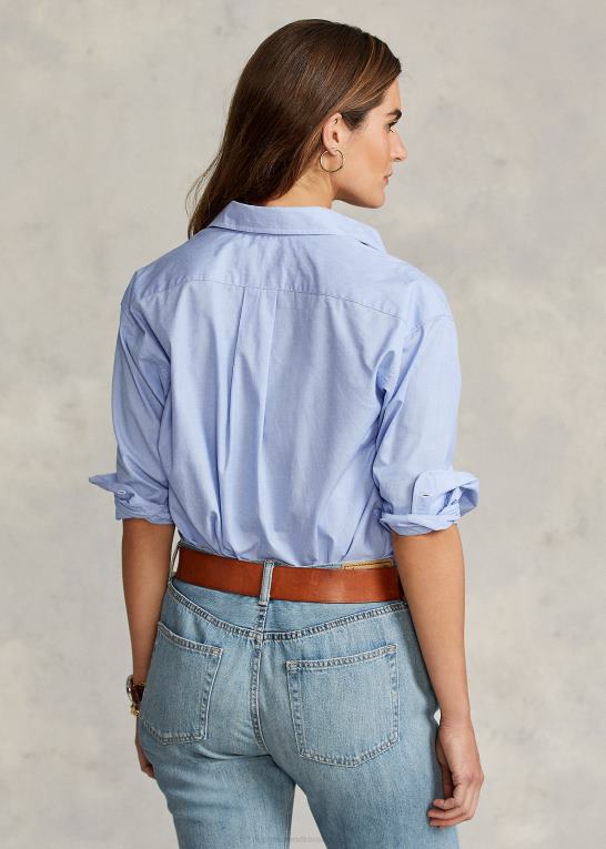 klassisk mellemblå Kvinder Ralph Lauren bomuldspoplinskjorte med lige pasform Z426B3280