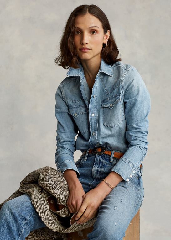 let indigo Kvinder Ralph Lauren lige fit denim westernskjorte Z426B3277