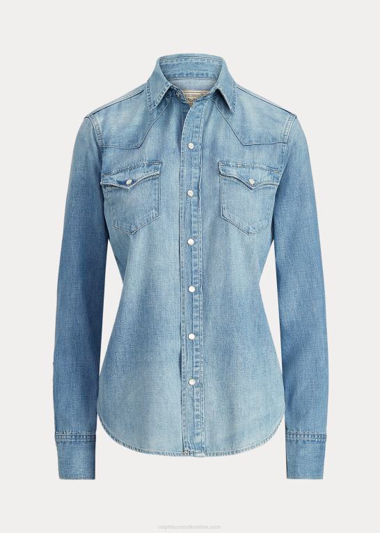 let indigo Kvinder Ralph Lauren lige fit denim westernskjorte Z426B3277