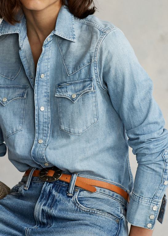 let indigo Kvinder Ralph Lauren lige fit denim westernskjorte Z426B3277
