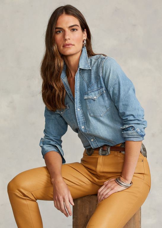 let indigo Kvinder Ralph Lauren lige fit denim westernskjorte Z426B3277