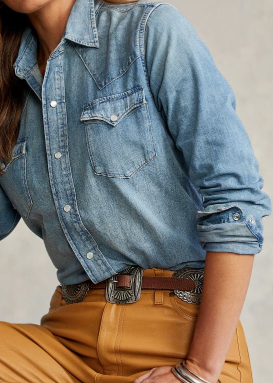 let indigo Kvinder Ralph Lauren lige fit denim westernskjorte Z426B3277