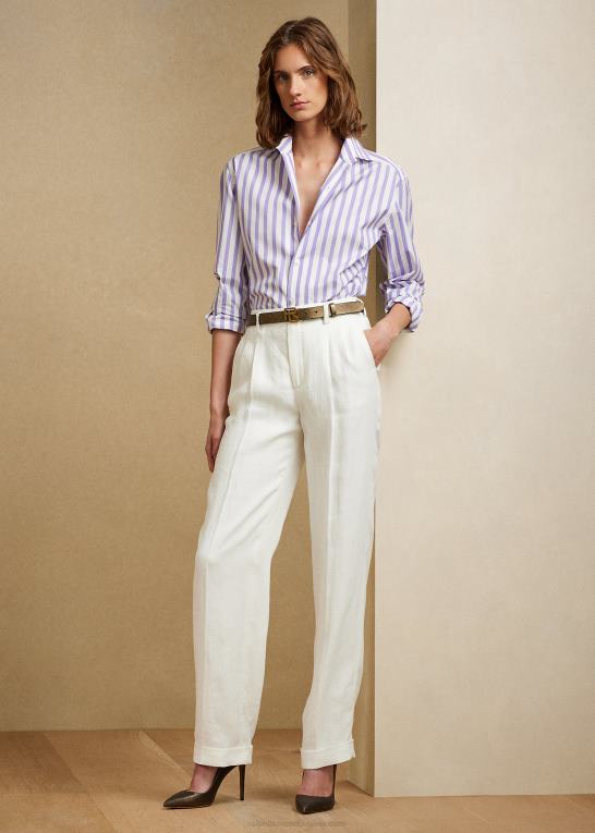 lilla/hvid Kvinder Ralph Lauren stribet bomuldsskjorte Z426B9344