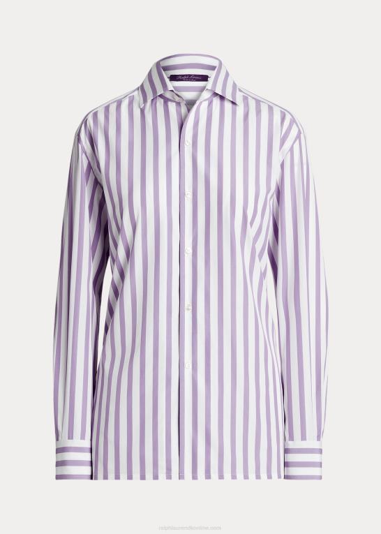 lilla/hvid Kvinder Ralph Lauren stribet bomuldsskjorte Z426B9344